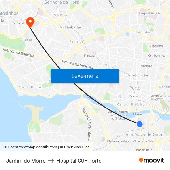 Jardim do Morro to Hospital CUF Porto map