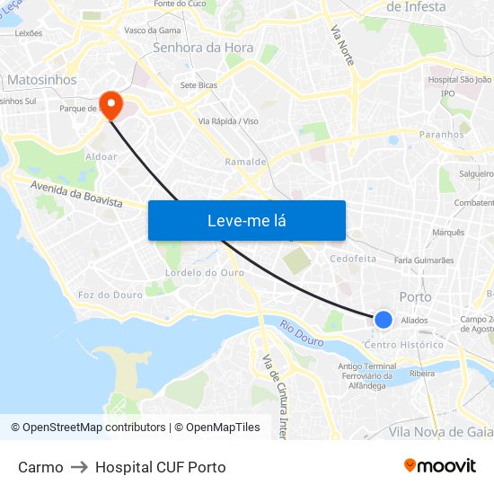 Carmo to Hospital CUF Porto map