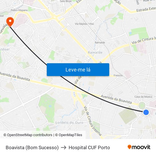 Boavista (Bom Sucesso) to Hospital CUF Porto map