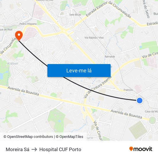 Moreira Sá to Hospital CUF Porto map