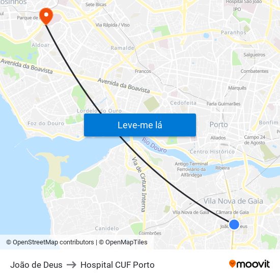 João de Deus to Hospital CUF Porto map