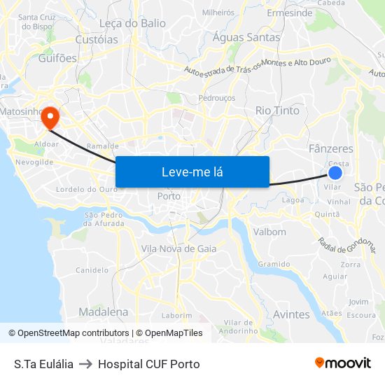 S.Ta Eulália to Hospital CUF Porto map