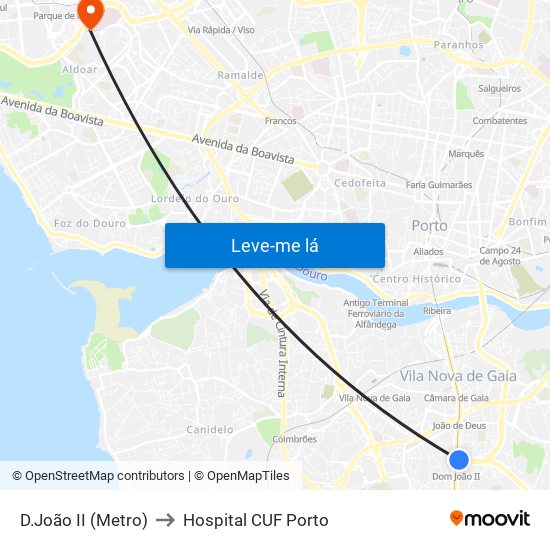 D.João II (Metro) to Hospital CUF Porto map