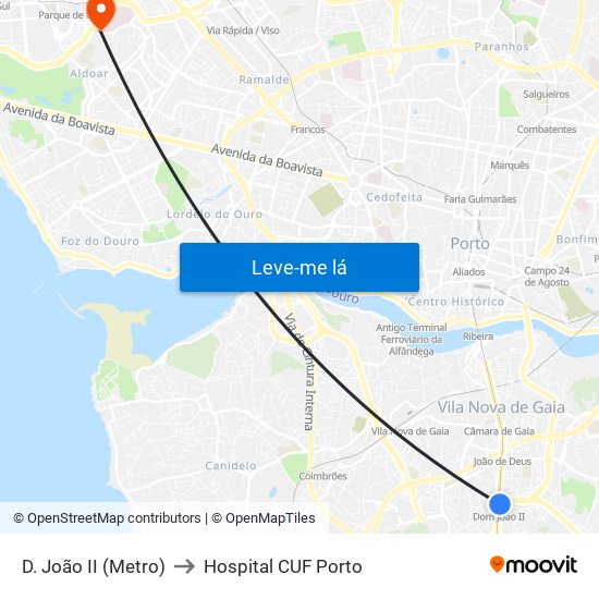 D. João II (Metro) to Hospital CUF Porto map