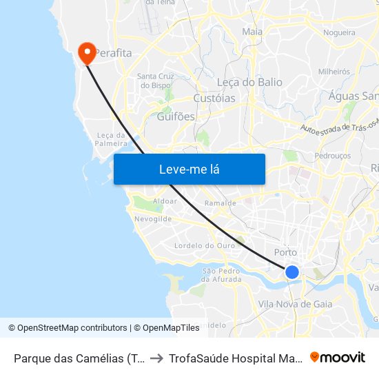 Parque das Camélias (Terminal) to TrofaSaúde Hospital Matosinhos map