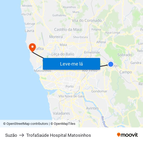 Suzão to TrofaSaúde Hospital Matosinhos map