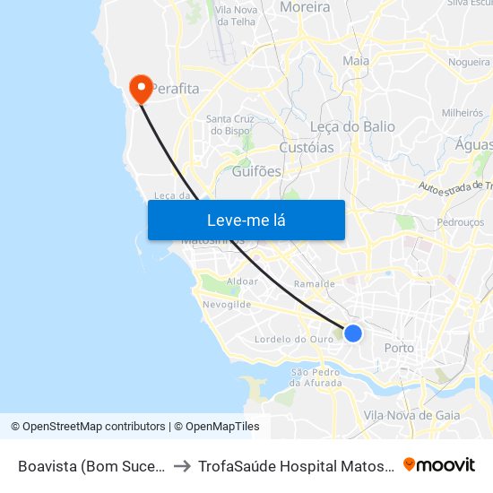 Boavista (Bom Sucesso) to TrofaSaúde Hospital Matosinhos map