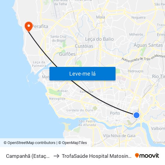 Campanhã (Estação) to TrofaSaúde Hospital Matosinhos map