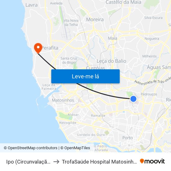 Ipo (Circunvalação) to TrofaSaúde Hospital Matosinhos map