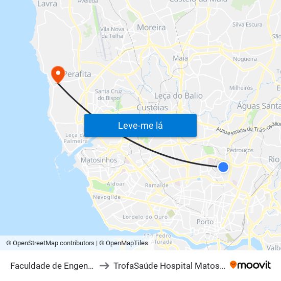 Faculdade de Engenharia to TrofaSaúde Hospital Matosinhos map