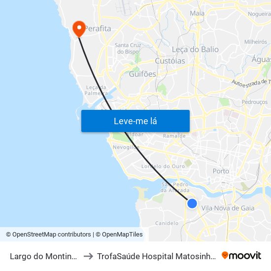 Largo do Montinho to TrofaSaúde Hospital Matosinhos map