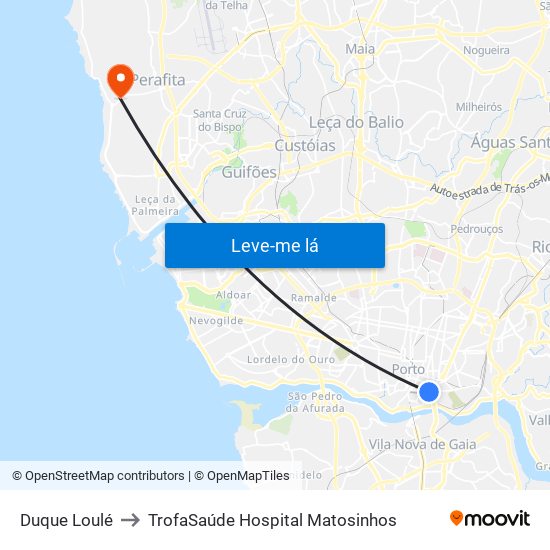 Duque Loulé to TrofaSaúde Hospital Matosinhos map