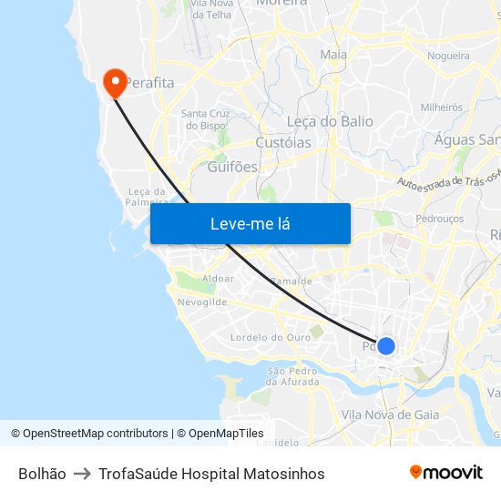 Bolhão to TrofaSaúde Hospital Matosinhos map