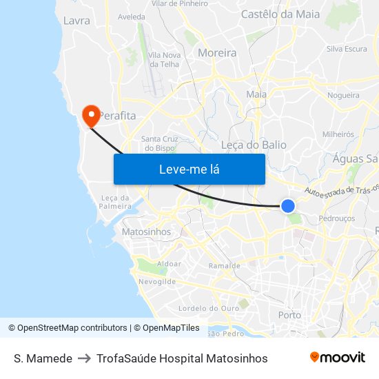 S. Mamede to TrofaSaúde Hospital Matosinhos map