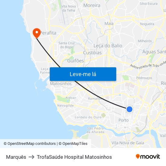 Marquês to TrofaSaúde Hospital Matosinhos map