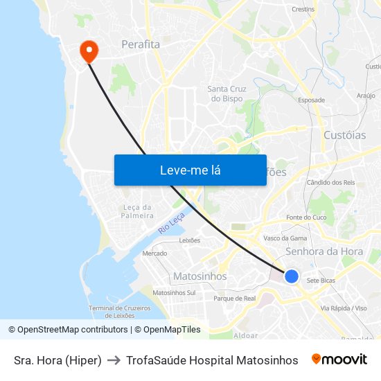 Sra. Hora (Hiper) to TrofaSaúde Hospital Matosinhos map