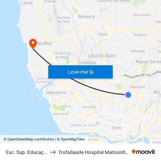 Esc. Sup. Educação to TrofaSaúde Hospital Matosinhos map