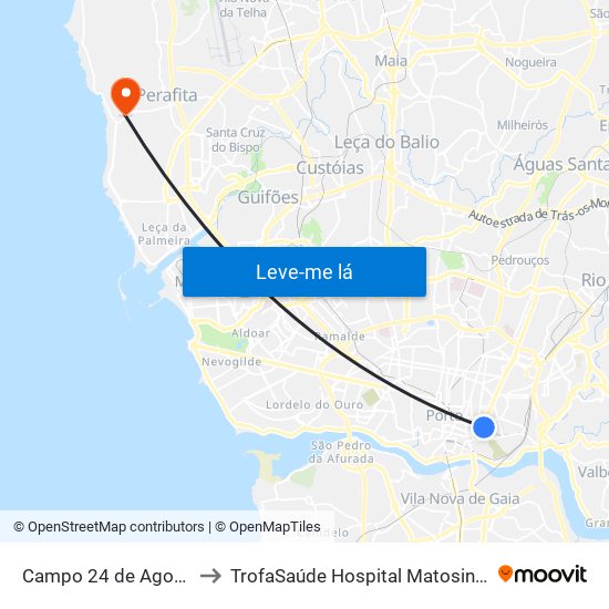 Campo 24 de Agosto to TrofaSaúde Hospital Matosinhos map