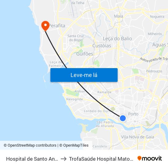 Hospital de Santo António to TrofaSaúde Hospital Matosinhos map