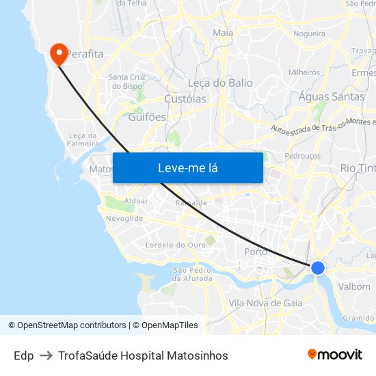 Edp to TrofaSaúde Hospital Matosinhos map