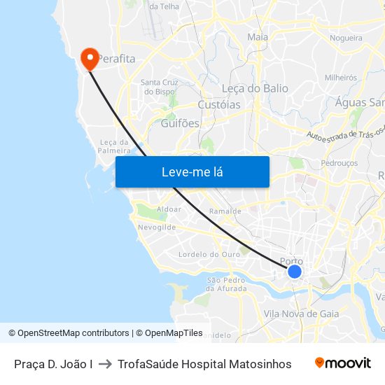 Praça D. João I to TrofaSaúde Hospital Matosinhos map