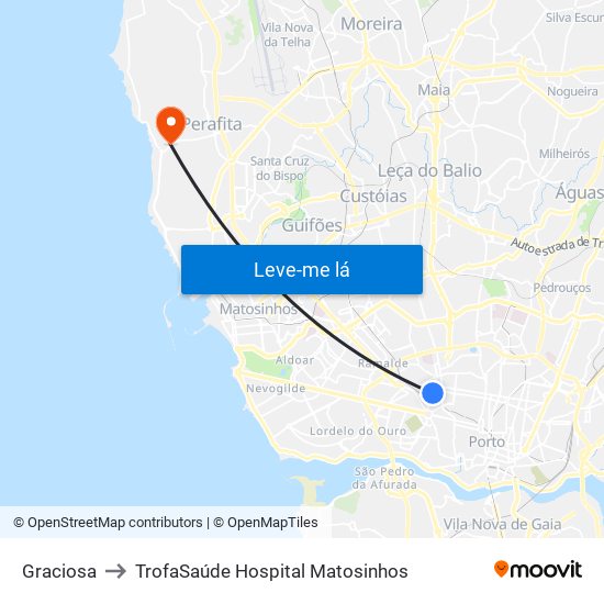 Graciosa to TrofaSaúde Hospital Matosinhos map