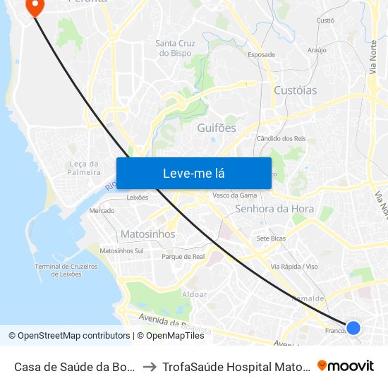 Casa de Saúde da Boavista to TrofaSaúde Hospital Matosinhos map