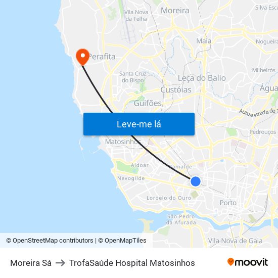 Moreira Sá to TrofaSaúde Hospital Matosinhos map