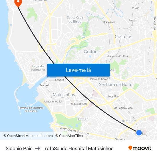Sidónio Pais to TrofaSaúde Hospital Matosinhos map