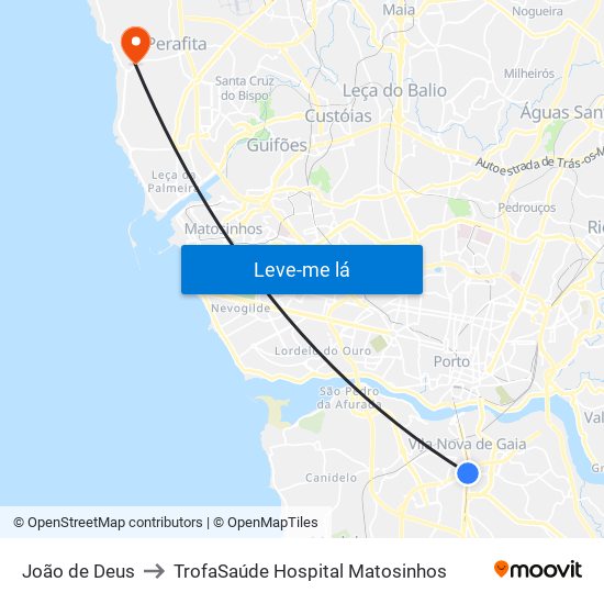 João de Deus to TrofaSaúde Hospital Matosinhos map