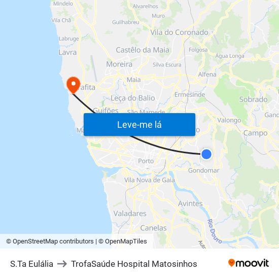 S.Ta Eulália to TrofaSaúde Hospital Matosinhos map