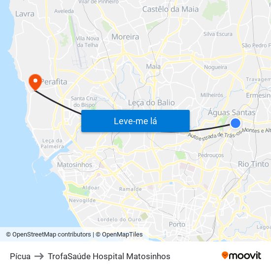 Pícua to TrofaSaúde Hospital Matosinhos map