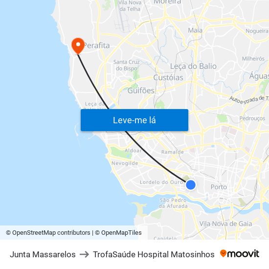 Junta Massarelos to TrofaSaúde Hospital Matosinhos map