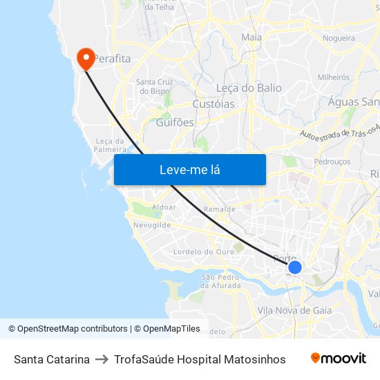 Santa Catarina to TrofaSaúde Hospital Matosinhos map