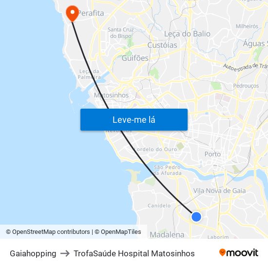 Gaiahopping to TrofaSaúde Hospital Matosinhos map