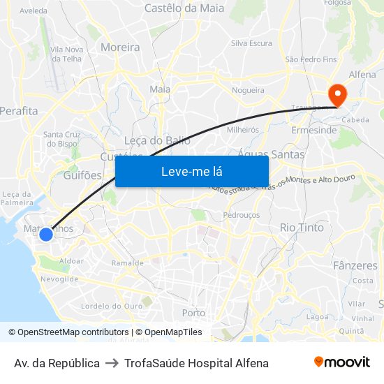 Av. da República to TrofaSaúde Hospital Alfena map