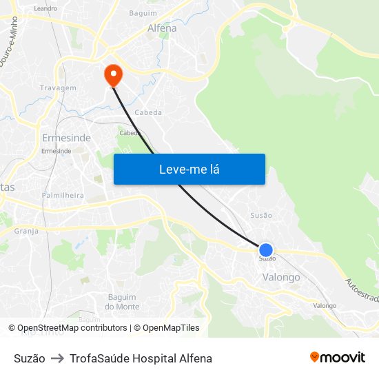 Suzão to TrofaSaúde Hospital Alfena map