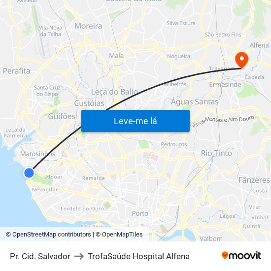 Pr. Cid. Salvador to TrofaSaúde Hospital Alfena map