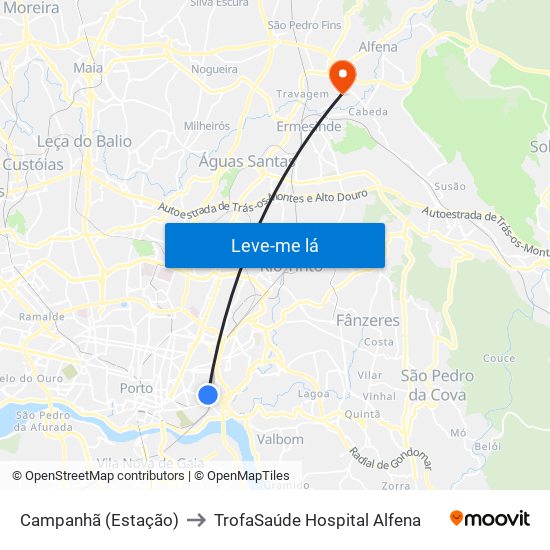 Campanhã (Estação) to TrofaSaúde Hospital Alfena map