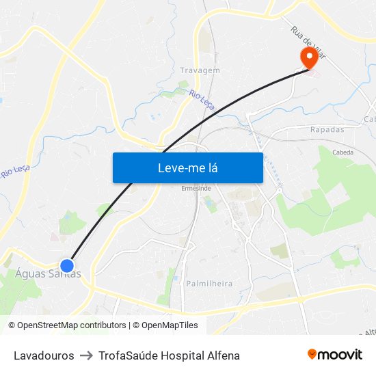 Lavadouros to TrofaSaúde Hospital Alfena map