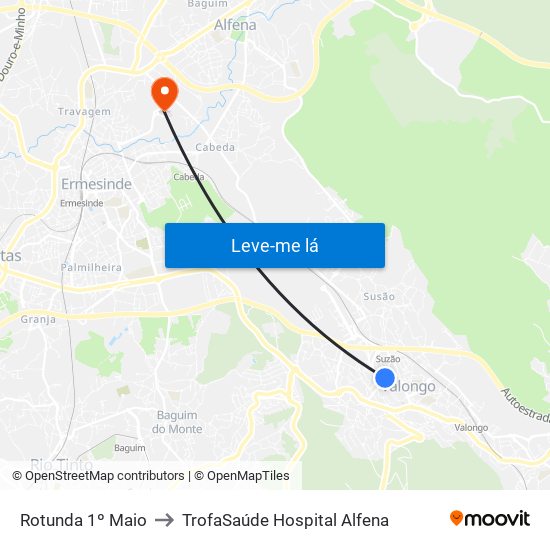 Rotunda 1º Maio to TrofaSaúde Hospital Alfena map