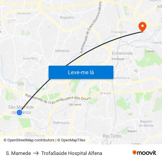 S. Mamede to TrofaSaúde Hospital Alfena map