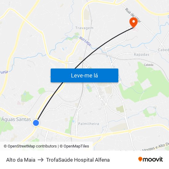 Alto da Maia to TrofaSaúde Hospital Alfena map