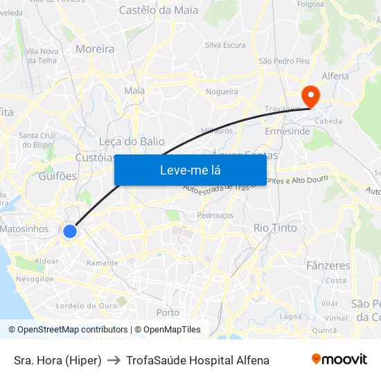 Sra. Hora (Hiper) to TrofaSaúde Hospital Alfena map
