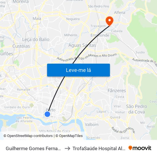 Guilherme Gomes Fernandes to TrofaSaúde Hospital Alfena map