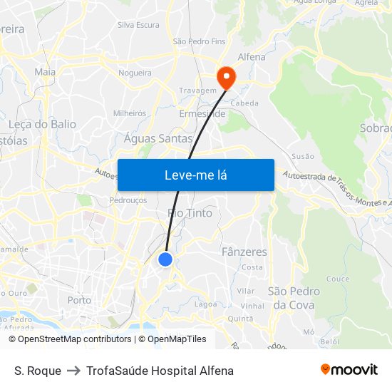 S. Roque to TrofaSaúde Hospital Alfena map