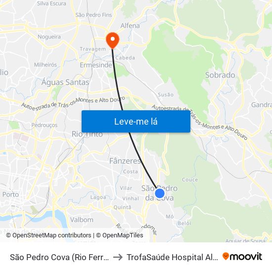 São Pedro Cova (Rio Ferreira) to TrofaSaúde Hospital Alfena map