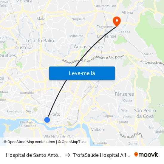 Hospital de Santo António to TrofaSaúde Hospital Alfena map