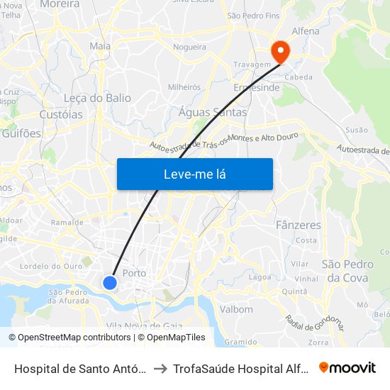 Hospital de Santo António to TrofaSaúde Hospital Alfena map