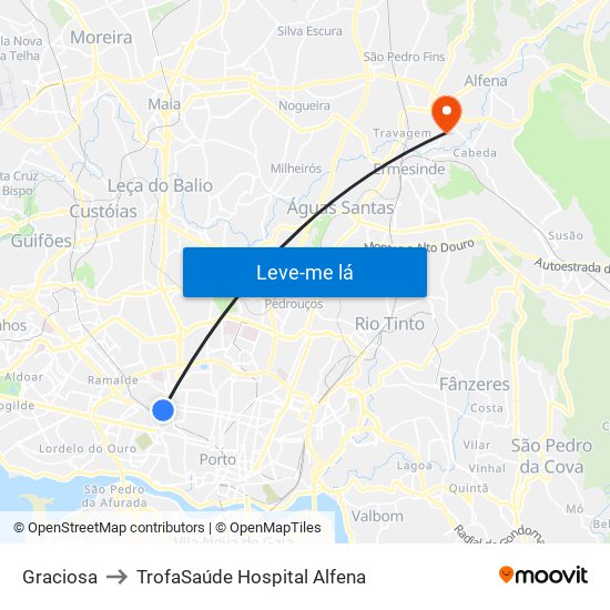 Graciosa to TrofaSaúde Hospital Alfena map